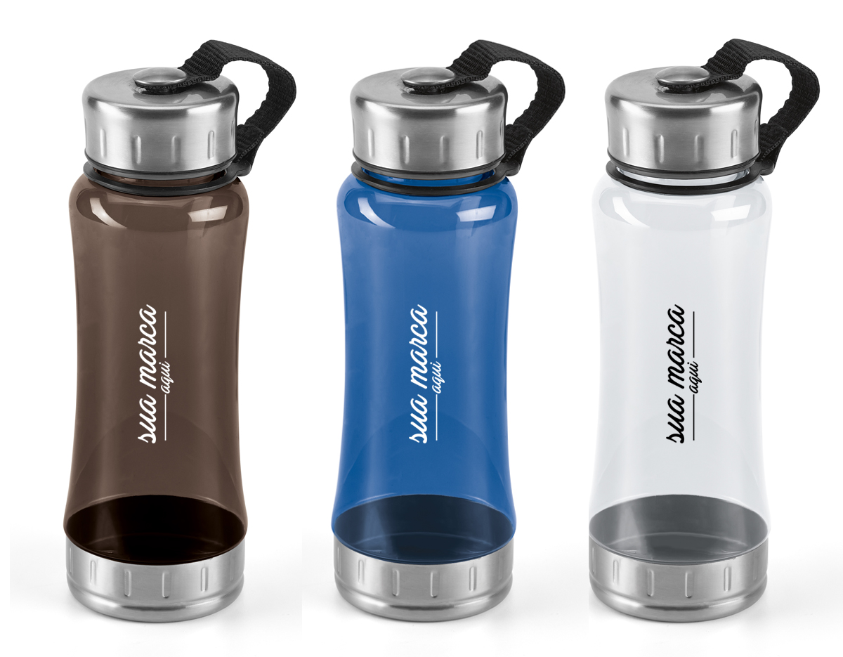 Squeeze de plástico com detalhe em aço inox 600 ml