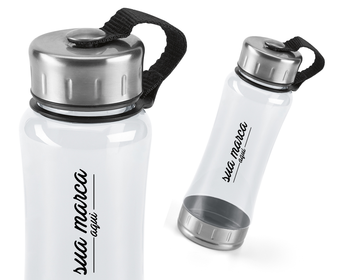 Squeeze de plástico com detalhe em aço inox 600 ml