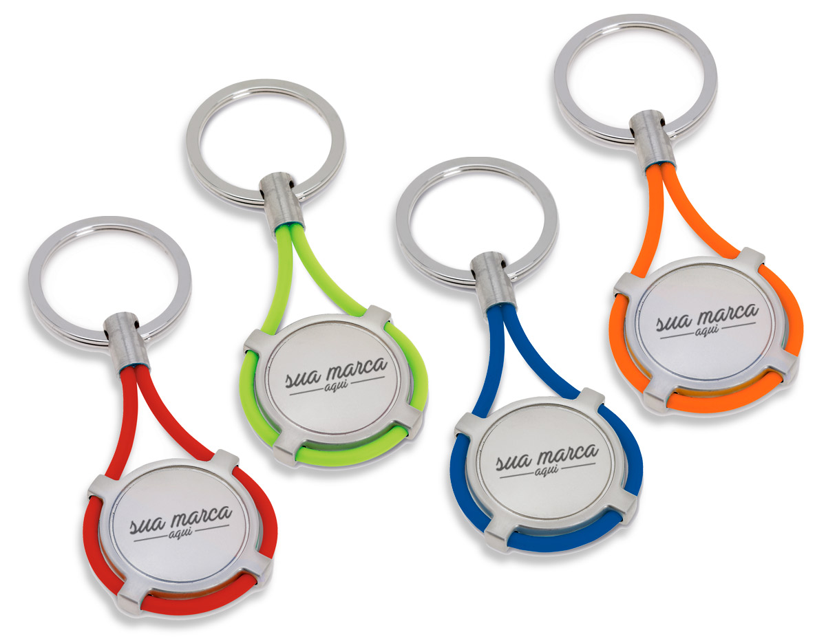 Chaveiro de metal e silicone. Incluso caixa.