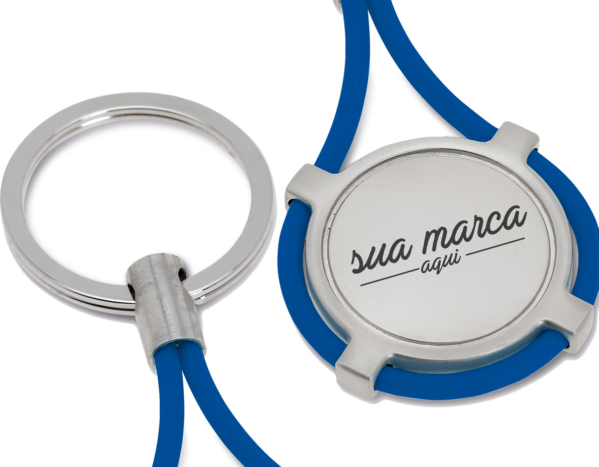 Chaveiro de metal e silicone. Incluso caixa.