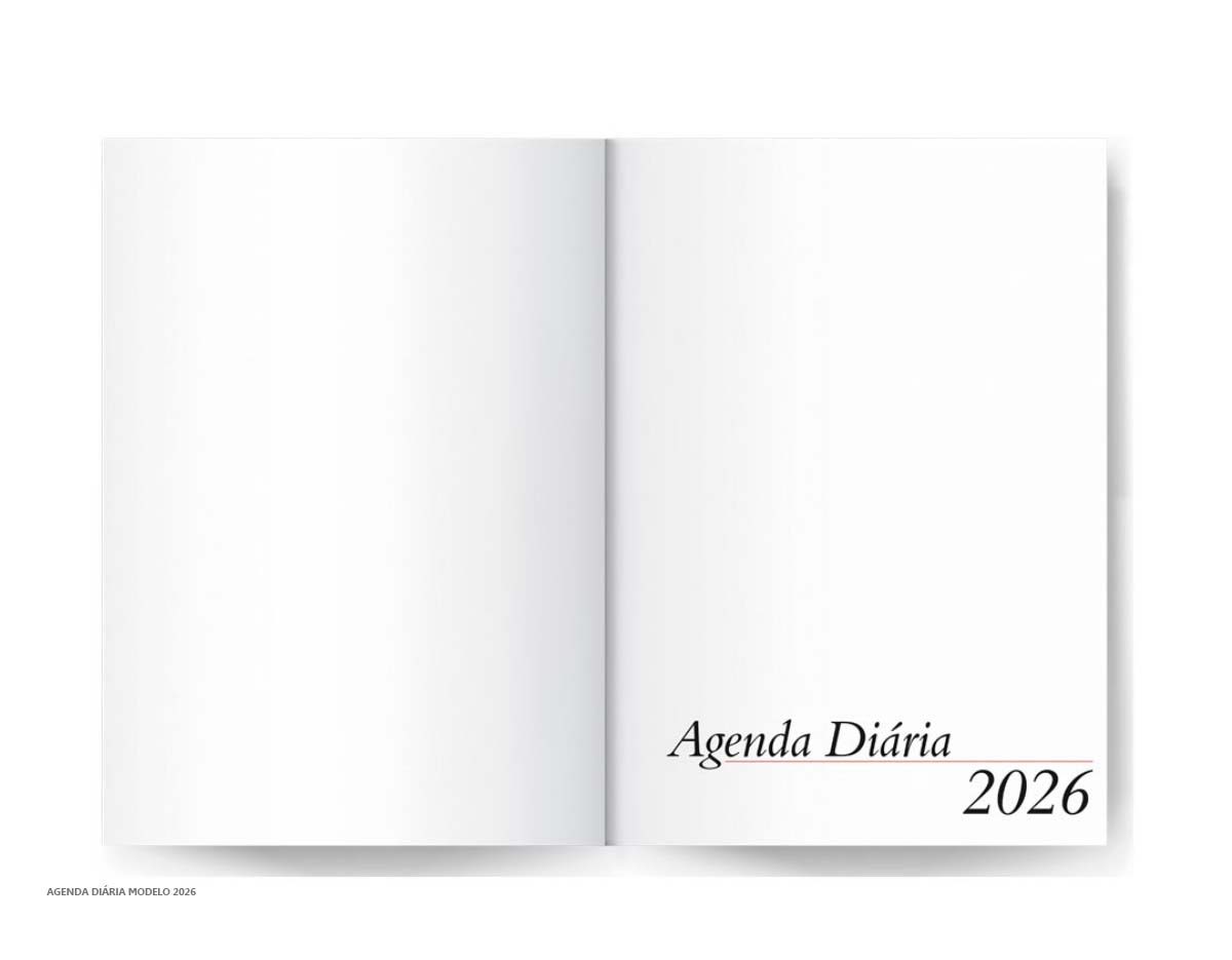Agenda diária 2025 de couro sintético. Contém fita de cetim marca página, dados pessoais, calendário de 2024 à 2026, mapa do Brasil, mapa-múndi, índice telefônico e planejamento.