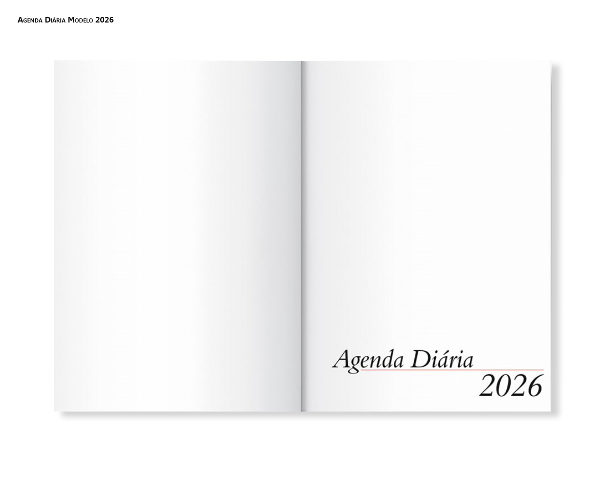 Agenda diária de couro sintético. Contém fita de cetim marca página, dados pessoais, calendário de 2025 à 2027 mapa do Brasil, mapa-múndi, índice telefônico e planejamento.