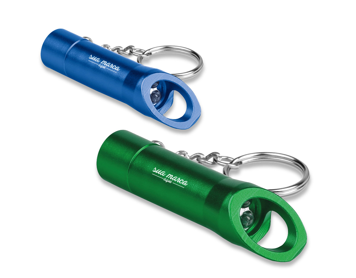 chaveiro metal com 3 leds com abridor de garrafas incluso 3 pilhas 