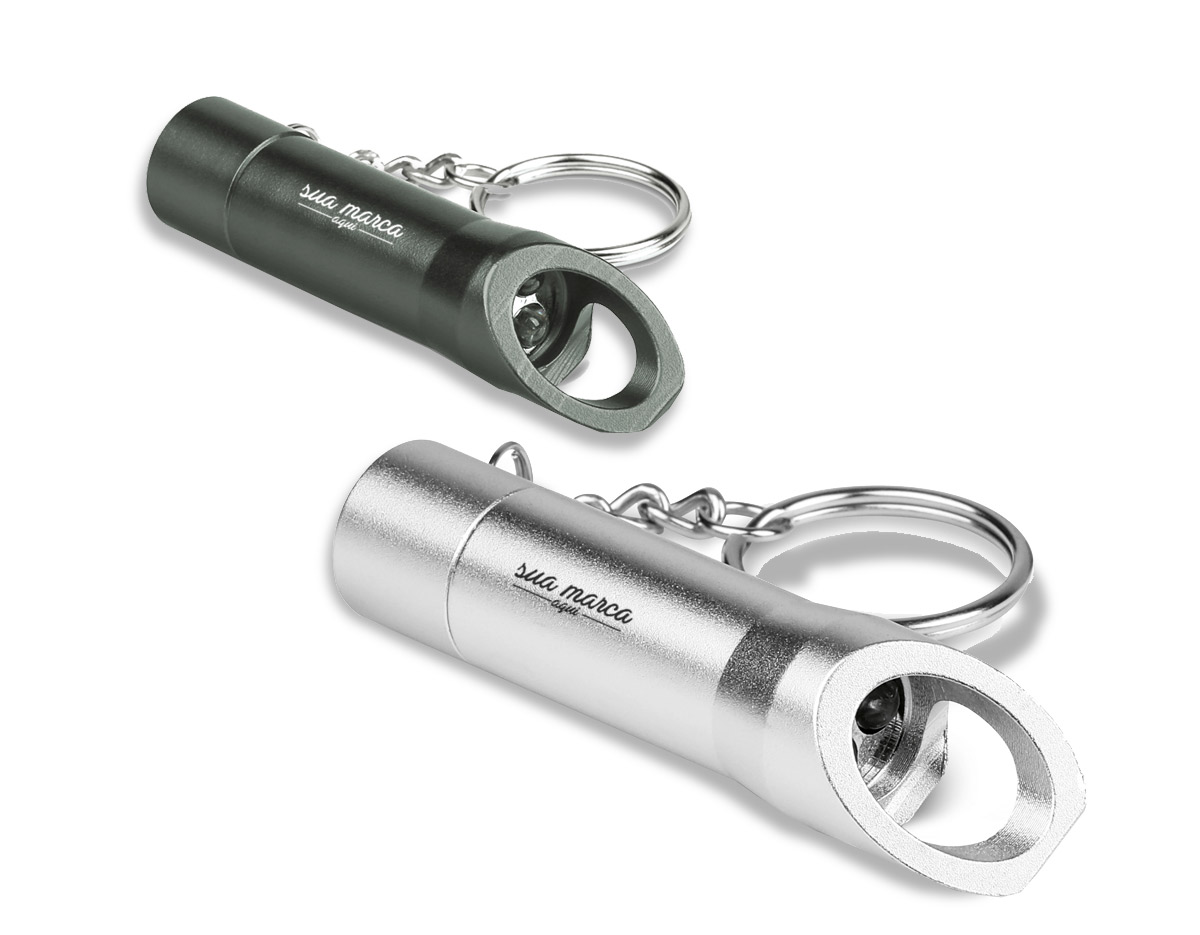 chaveiro metal com 3 leds com abridor de garrafas incluso 3 pilhas 