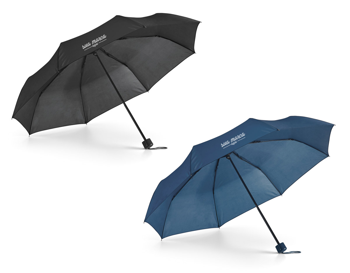 Guarda-chuva em poliéster 190T, dobrável em 3 seções e com abertura manual. Acompanha bolsa para guardar nas medidas: Ø40 x 215 mm.