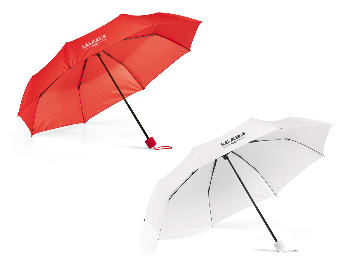 Guarda-chuva em poliéster 190T, dobrável em 3 seções e com abertura manual. Acompanha bolsa para guardar nas medidas: Ø40 x 215 mm.