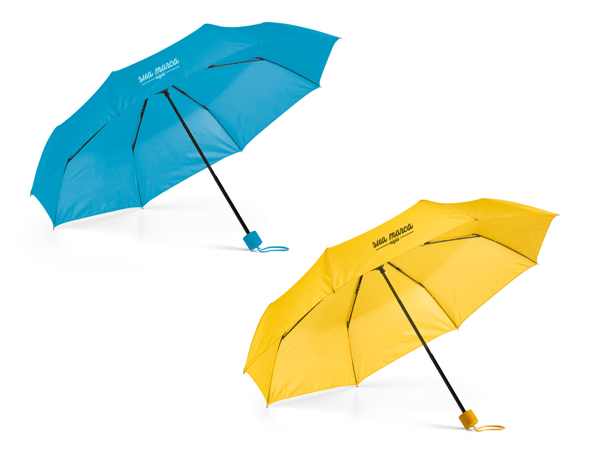 Guarda-chuva em poliéster 190T, dobrável em 3 seções e com abertura manual. Acompanha bolsa para guardar nas medidas: Ø40 x 215 mm.