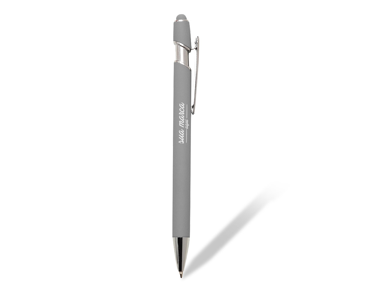 Caneta metal com ponteira touch. Corpo com pintura colorida e acabamento emborrachado, acionador com borracha touch e clip metálico com detalhe brilhante. Aciona por clique.																						Can			