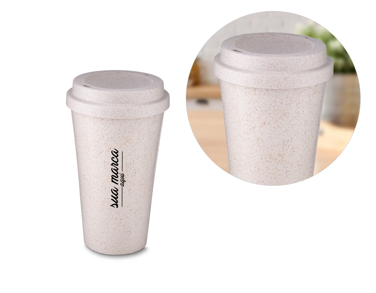 Copo fibra de arroz 550ml com tampa de bocal