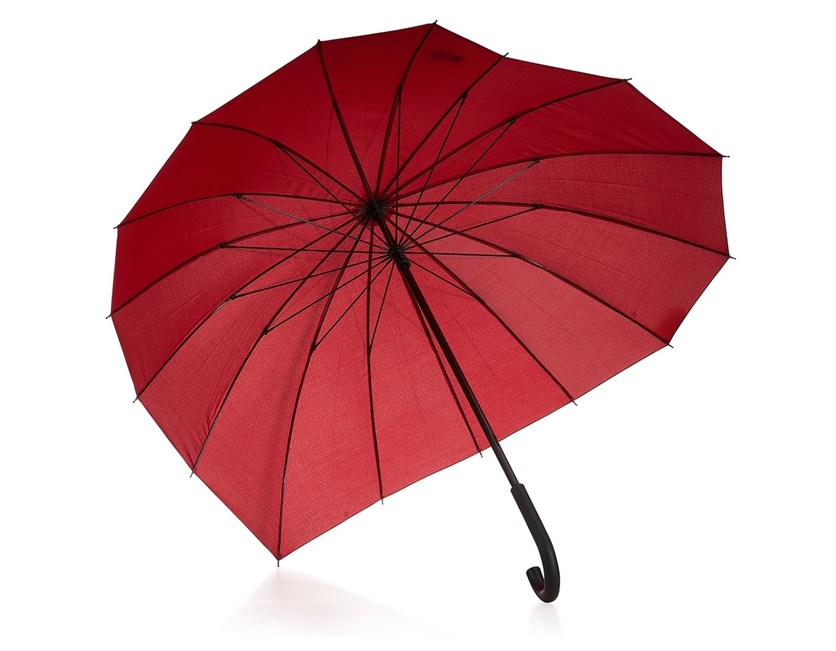 Guarda-chuva de nylon com extensão de tecido para ampliação da área de proteção. Com botão para acionamento, o guarda-chuva contém cabo emborrachado, estrutura metálica, 8 hastes de fibra e fita com velcro para lacre