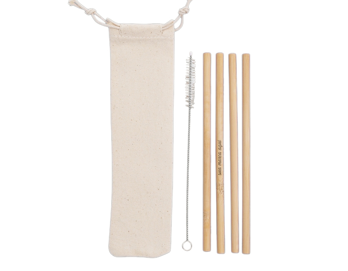 Kit canudo de bambu reto e escova de limpeza em estojo. Contém 4 canudos de bambu e escova de limpeza com ponteira plástica. Acompanha estojo de algodão reciclado.

	 	 