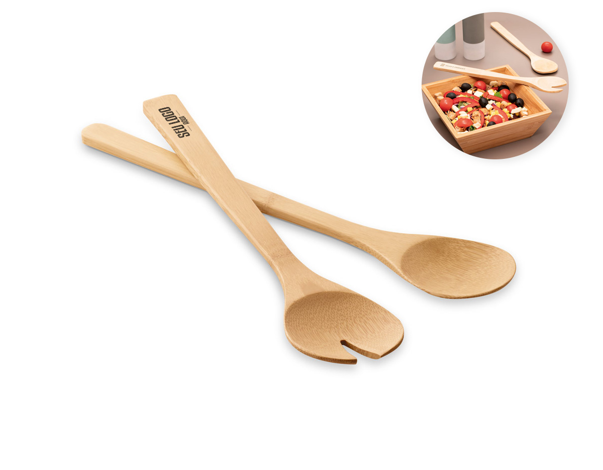 Conjunto de 2 talheres para salada bambu