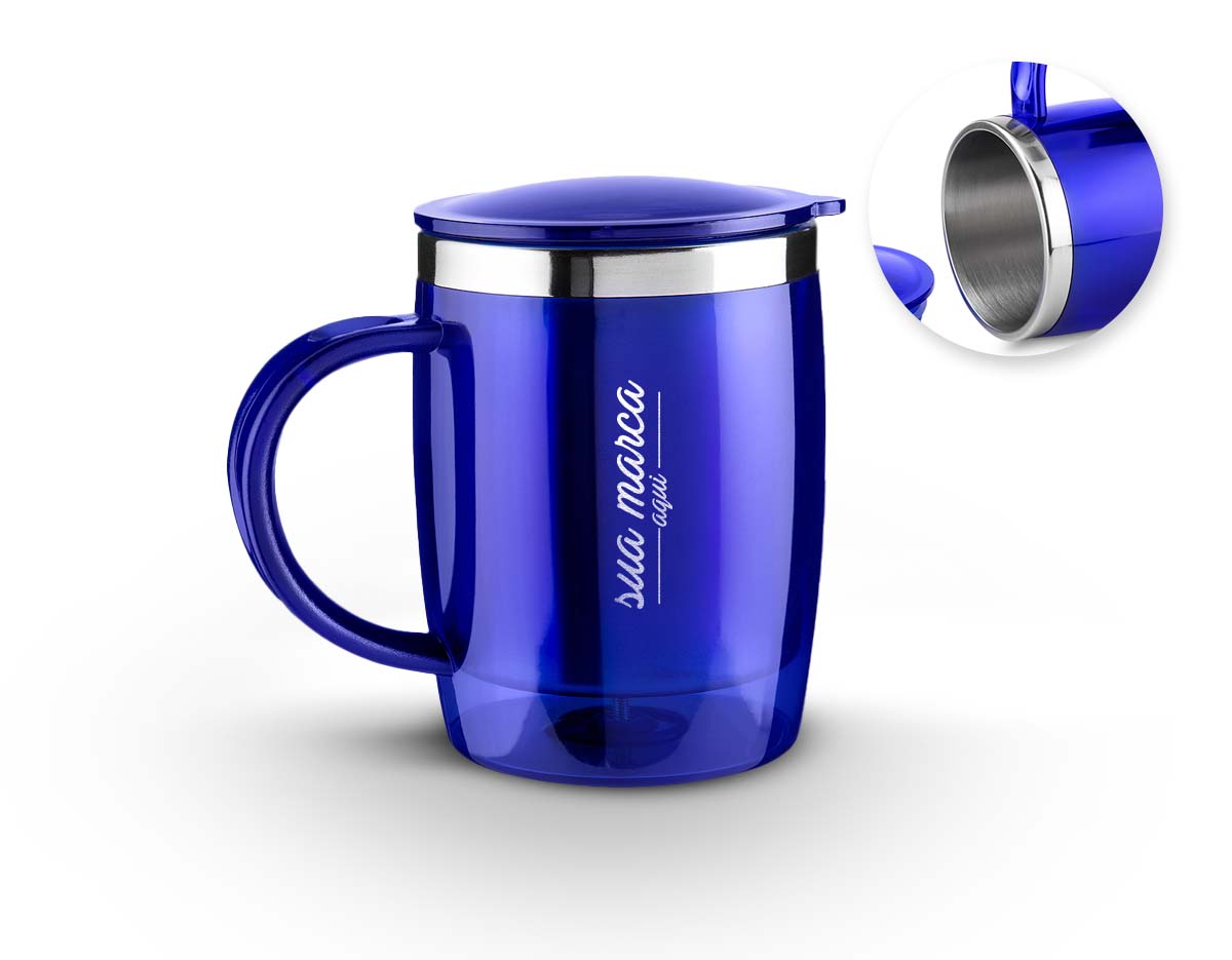Caneca plástica com inox na parte interna de 400ml.