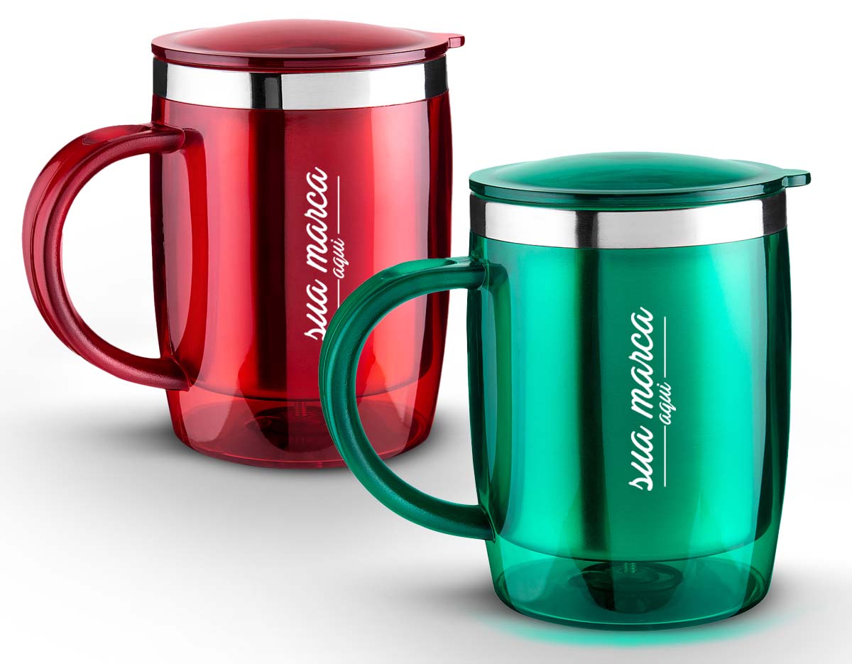 Caneca plástica com inox na parte interna de 400ml.