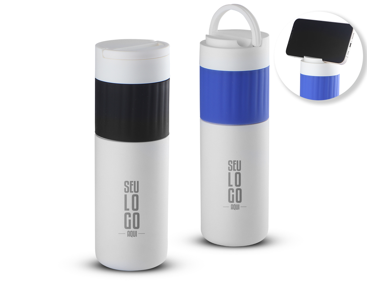 Garrafa inox 500ml suporte celular