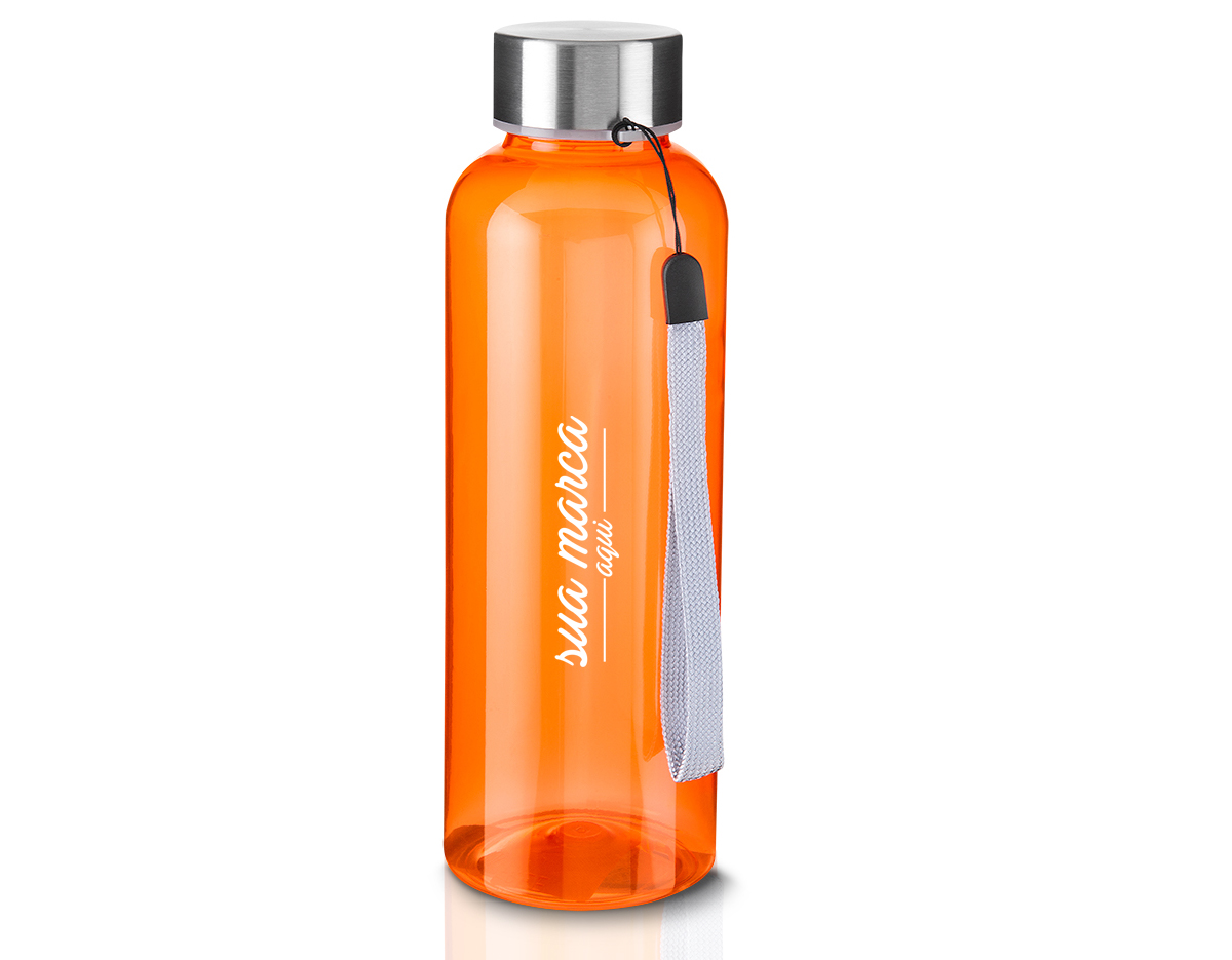 Garrafa Plástica 500ml, com alça e tampa de metal.