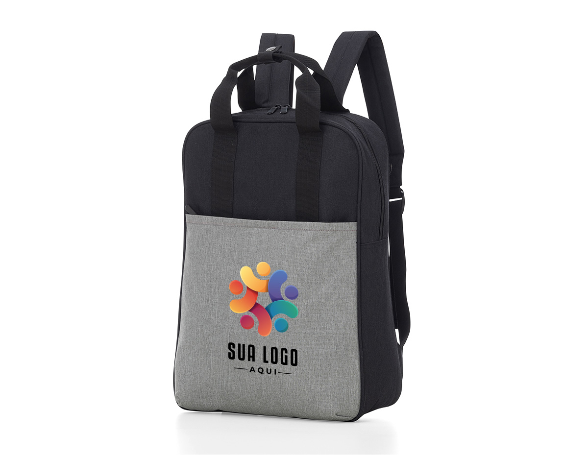 Mochila p/ Notebook em tecido poliéster parte externa
Bolsos frontal com ziper;
Alça de mão e ombro.
Parte interna:
Compartimento para notebook.
Tamanho total do Notebook - 17