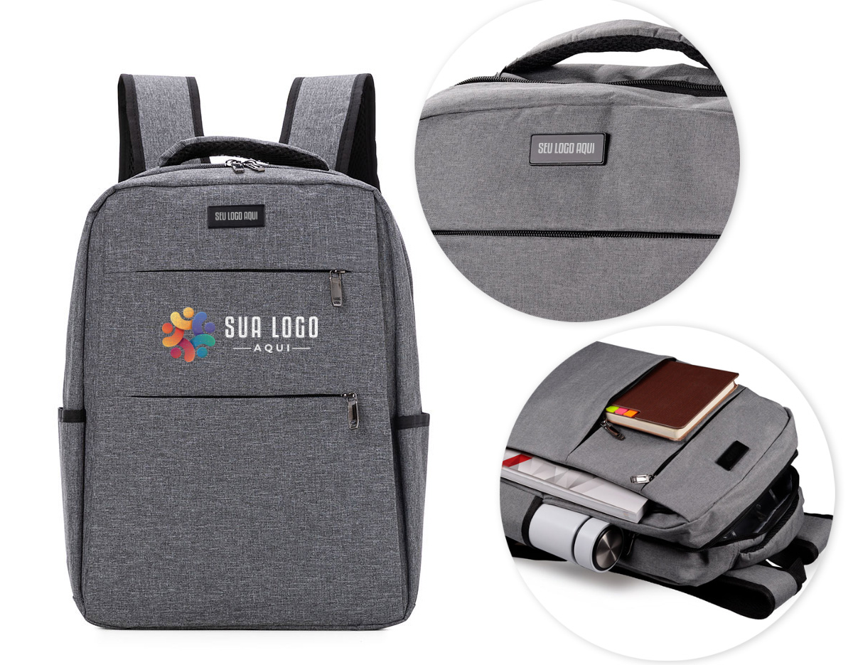 Mochila p/ Notebook em tecido poliéster. ACOMPANHA PLACA IMANTADA
Compartimento acolchoado p/ notebook de 39x28cm.
Tamanho total do Notebook - 17