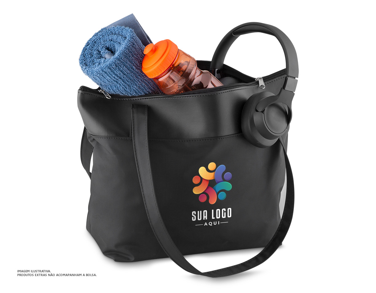 Bolsa em nylon 420 e detalhes em couro sintético preto com alça de ombro.