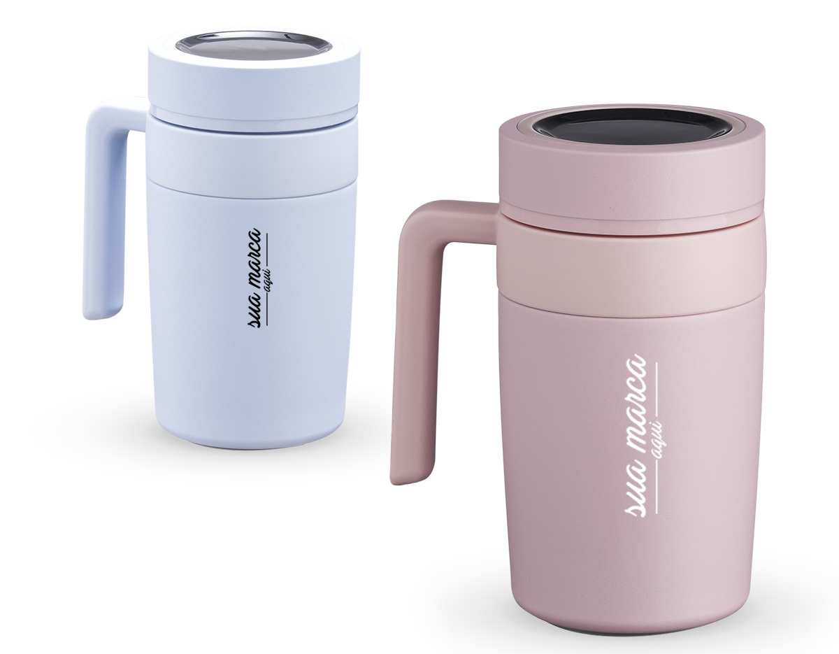 Caneca Térmica inox 500ml com infusor, e display LED com termômetro digital na tampa para indicar a temperatura do líquido.