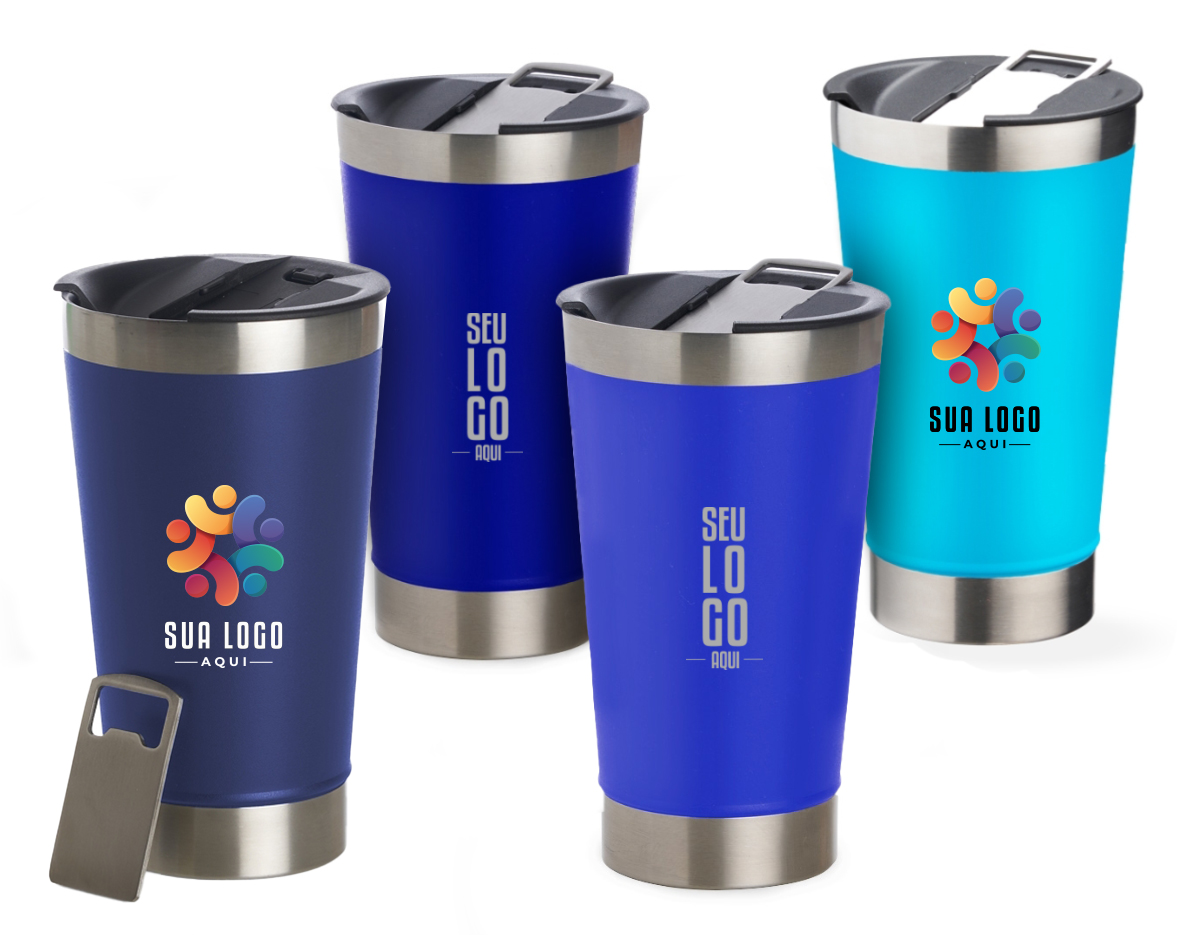 Copo Térmico Inox 500ml com tampa e abridor. 
