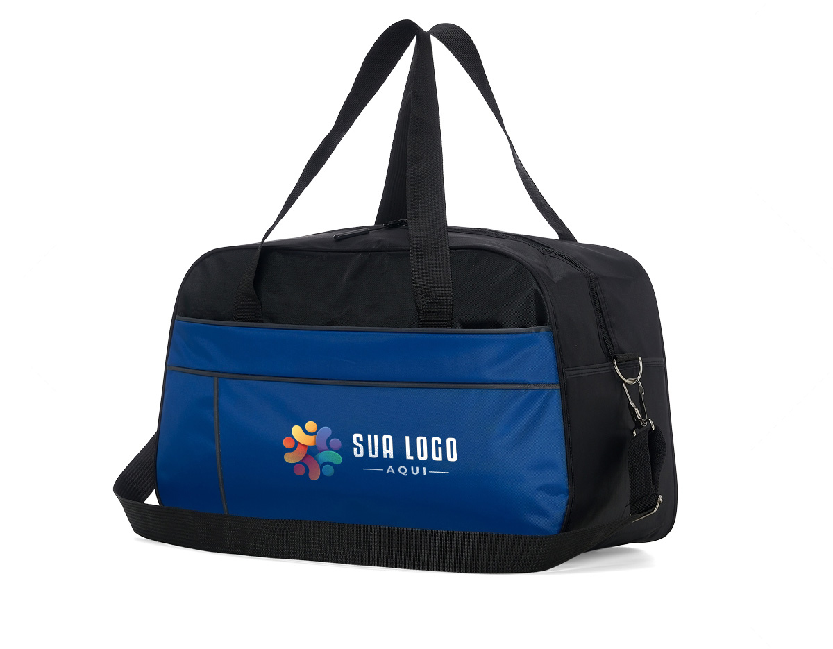 Bolsa de poliéster impermeável com capacidade de 33 litros. Possui compartimento principal com amplo espaço e um pequeno bolso interno para acessórios, além de um bolso frontal longo. A bolsa contém alças de nylon para mãos, alça transversal regulável, duas fivelas superiores para encaixe da alça transversal, zíperes com puxadores emborrachado e revestimento interno de poliéster.