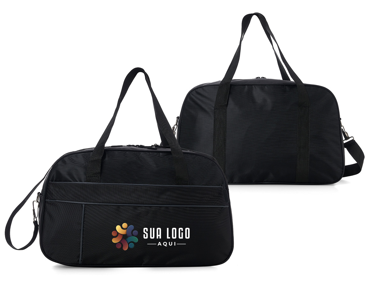 Bolsa de poliéster impermeável com capacidade de 33 litros. Possui compartimento principal com amplo espaço e um pequeno bolso interno para acessórios, além de um bolso frontal longo. A bolsa contém alças de nylon para mãos, alça transversal regulável, duas fivelas superiores para encaixe da alça transversal, zíperes com puxadores emborrachado e revestimento interno de poliéster.