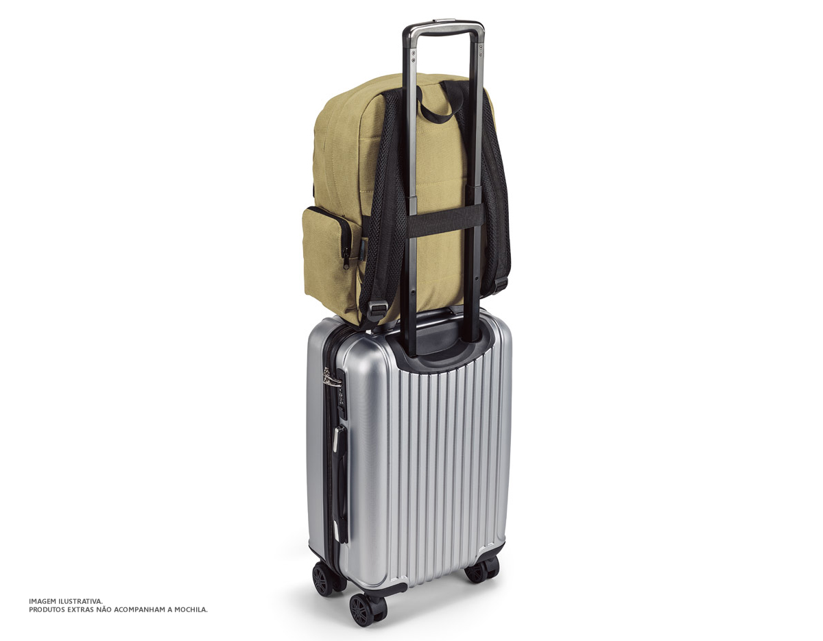 Mochila para computador em algodão canvas pré-lavado. Compartimento principal forrado, com 2 divisórias almofadadas para computador até 15.6'' e tablet até 10.5''. A mochila tem bolso frontal e 2 bolsos laterais. Parte posterior e alças são almofadadas.