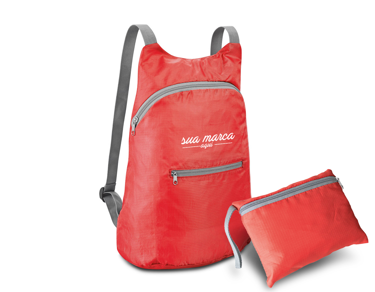 Mochila dobrável em 210D ripstop com bolso frontal