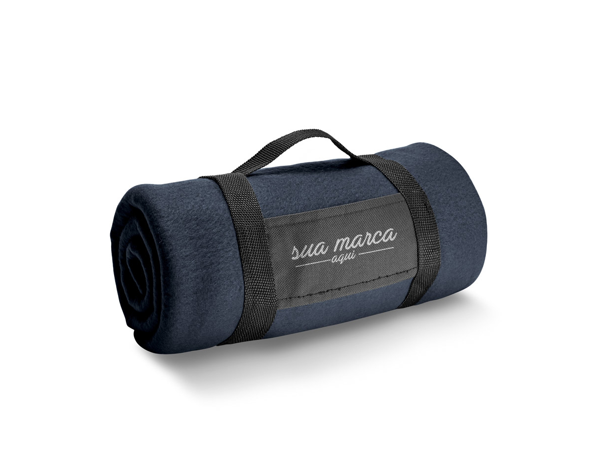 Manta em tecido polar (180 g/m²) com alça removível para facilitar o transporte