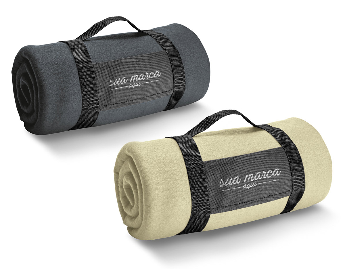 Manta em tecido polar (180 g/m²) com alça removível para facilitar o transporte