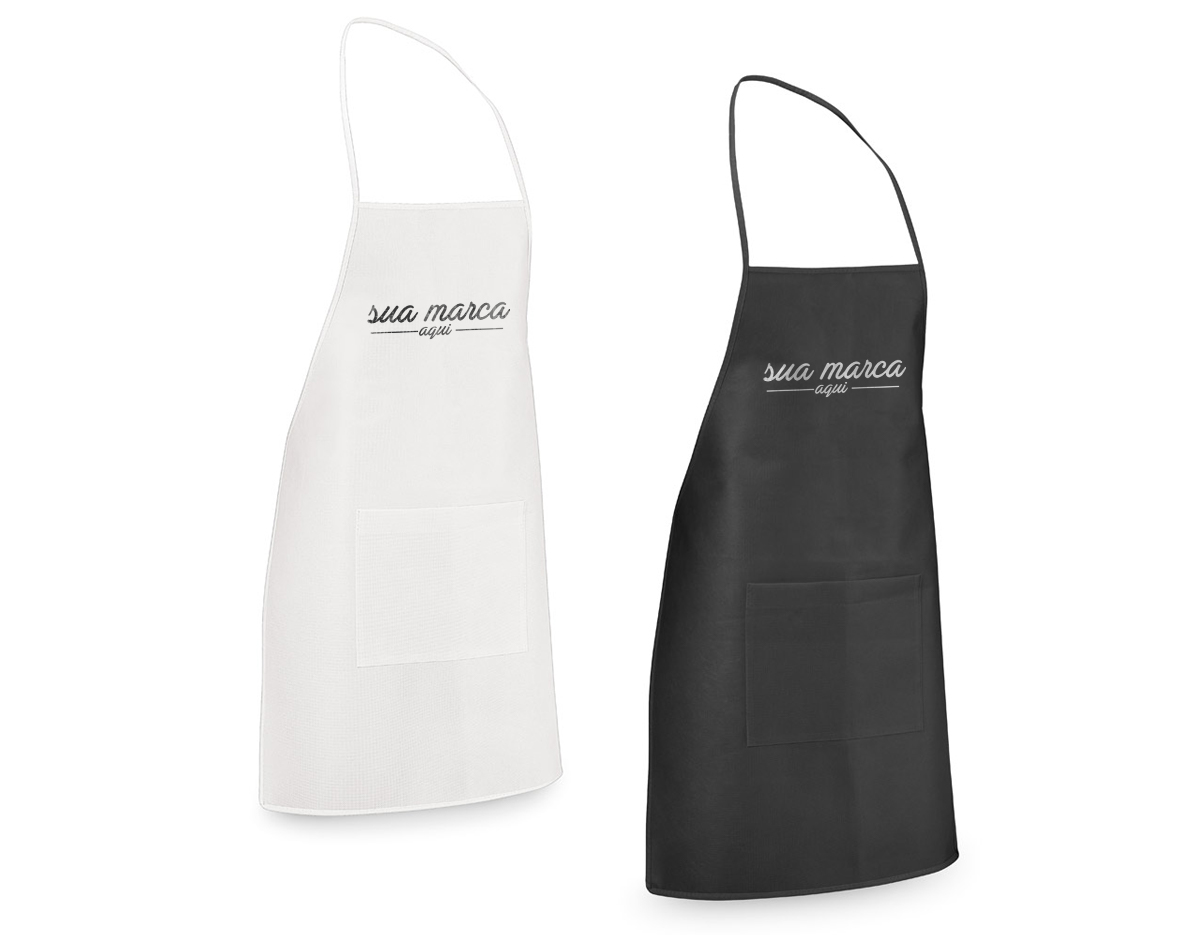 Avental em non-woven (80 g/m²) com 1 bolso frontal e fitas de ajuste
