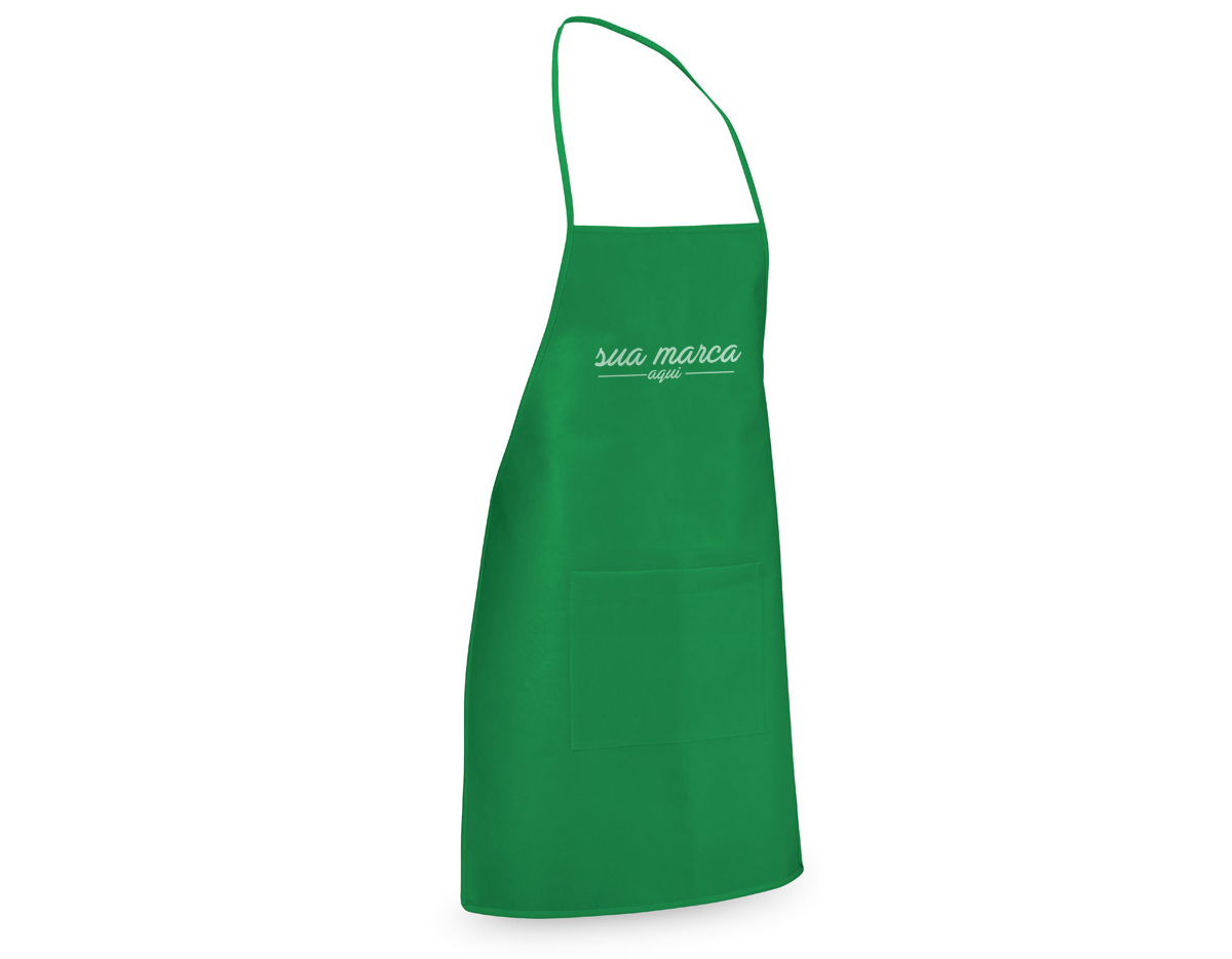 Avental em non-woven (80 g/m²) com 1 bolso frontal e fitas de ajuste