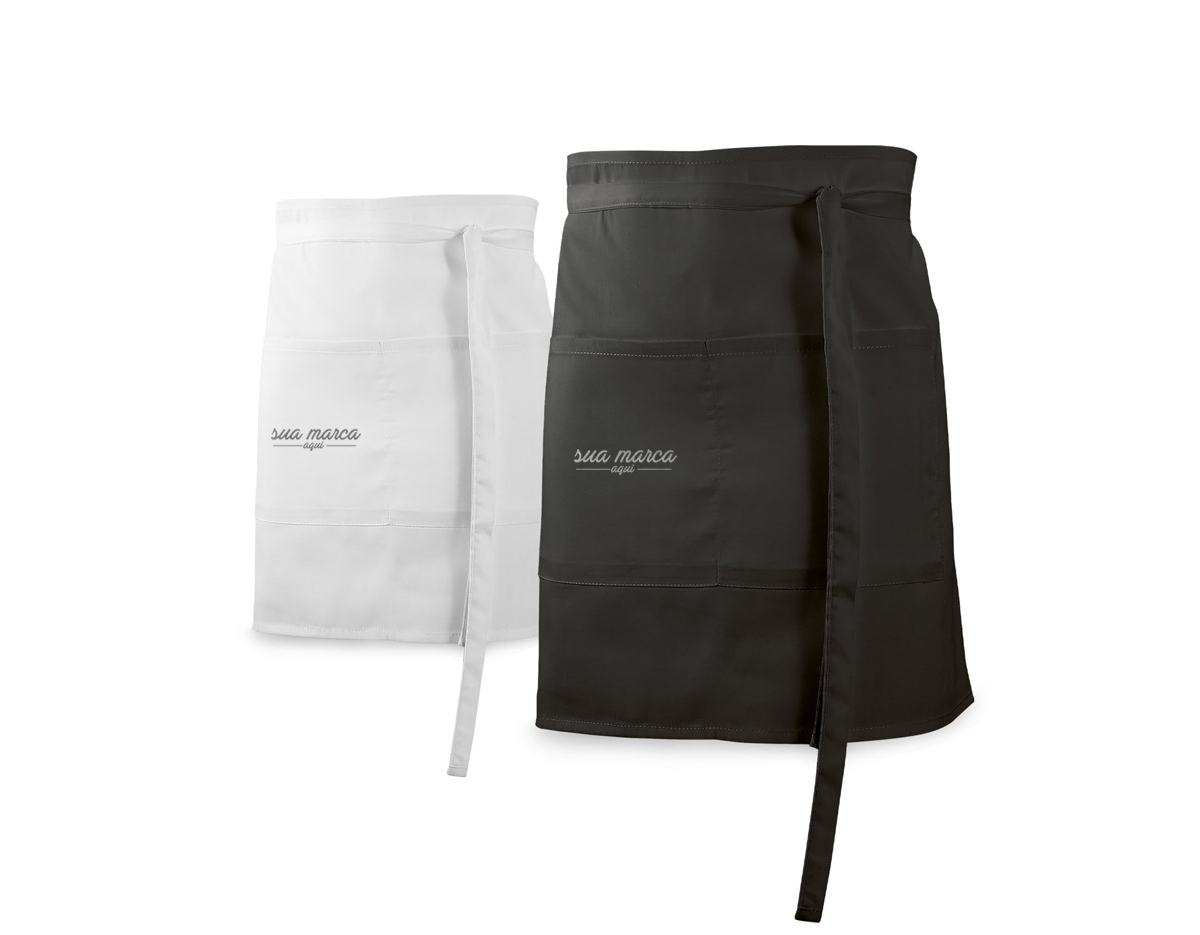 Avental de bar em algodão e poliéster (150 g/m²) com 2 bolsos e fitas de ajuste