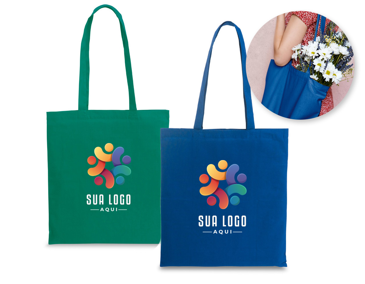 Sacola 100% algodão (100 g/m²) com alças de 75 cm