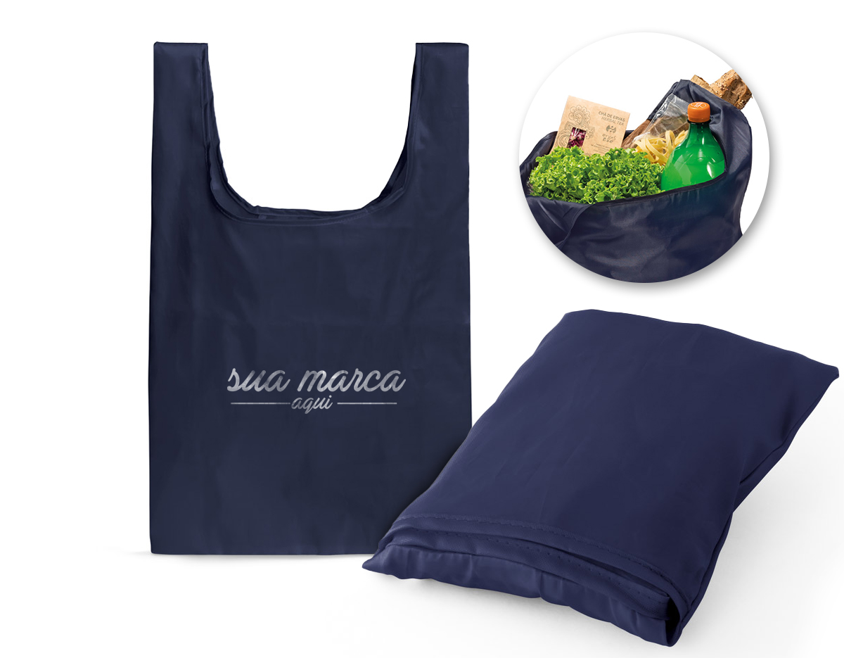 Sacola dobrável em 210D, com alças de 70 cm e bolso interior  Aberto: 370 x 400 x 100 mm