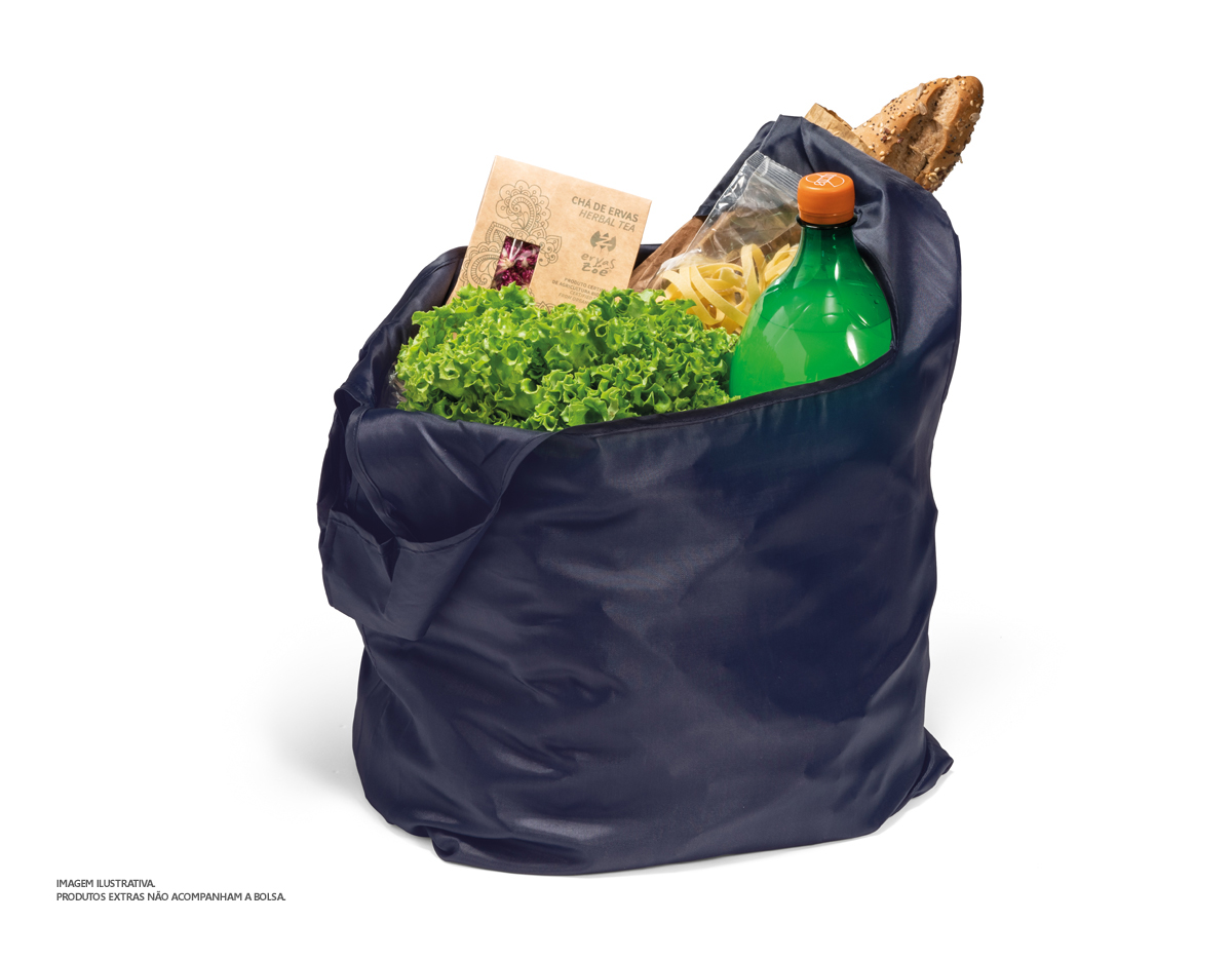 Sacola dobrável em 210D, com alças de 70 cm e bolso interior  Aberto: 370 x 400 x 100 mm