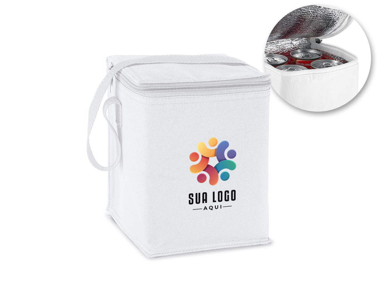 Bolsa térmica em 600D com capacidade até 4 litros. 150 x 190 x 150 mm