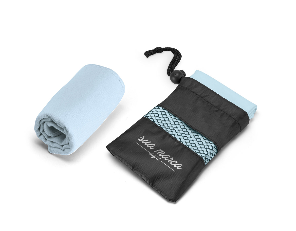 Toalha para esporte em microfibra (210 g/m²). Toalha prática e leve que facilita o transporte, de elevada absorção e rápida secagem. Fornecida com bolsa em 190T. 300 x 300 mm | Bolsa: 110 x 140 mm