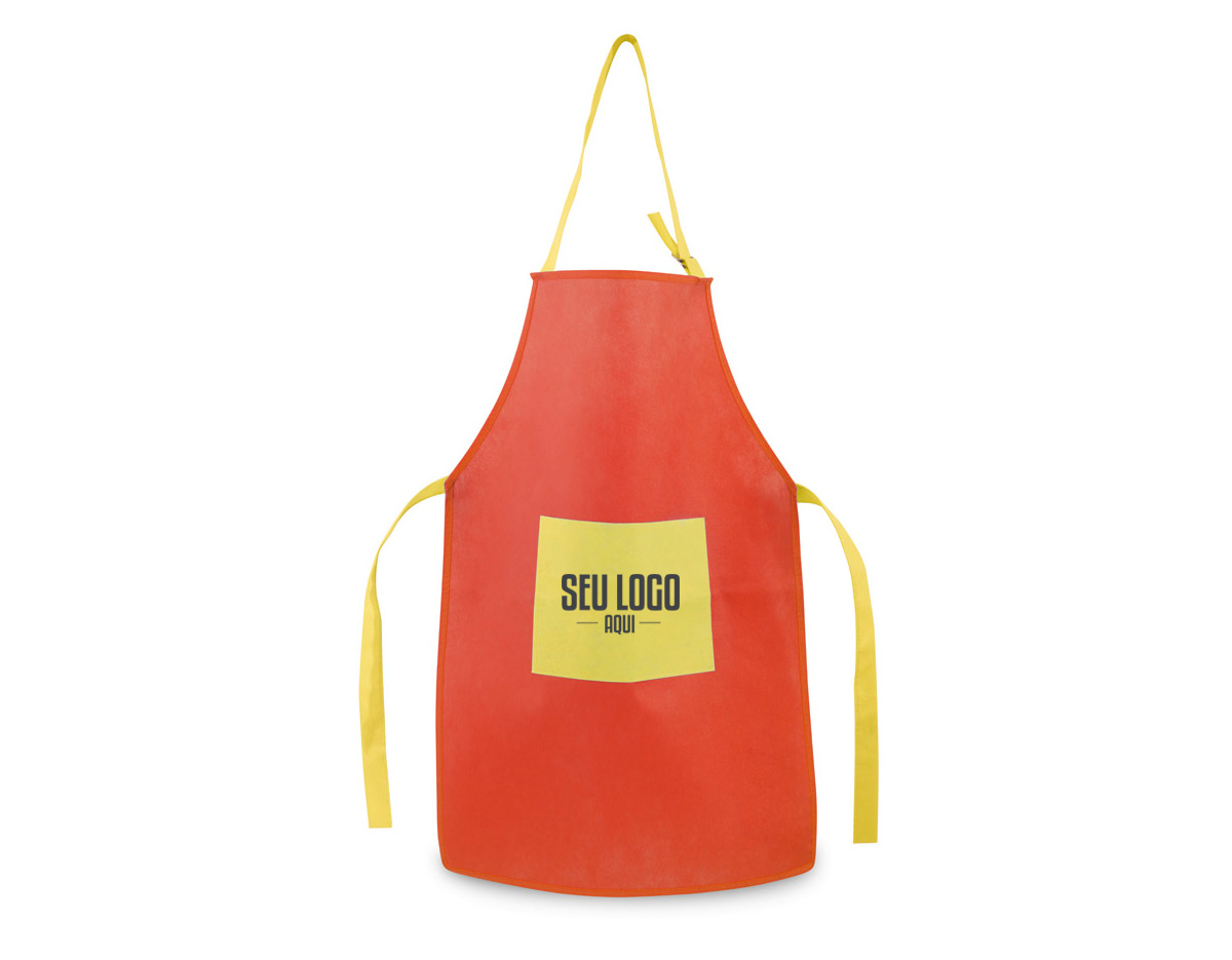 Avental para criança em non-woven (80 g/m²) com bolso e alças ajustáveis. 400 x 600 mm | Bolso: 200 x 150 mm