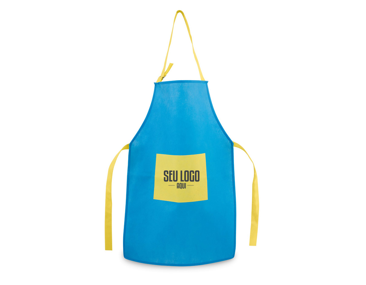 Avental para criança em non-woven (80 g/m²) com bolso e alças ajustáveis. 400 x 600 mm | Bolso: 200 x 150 mm