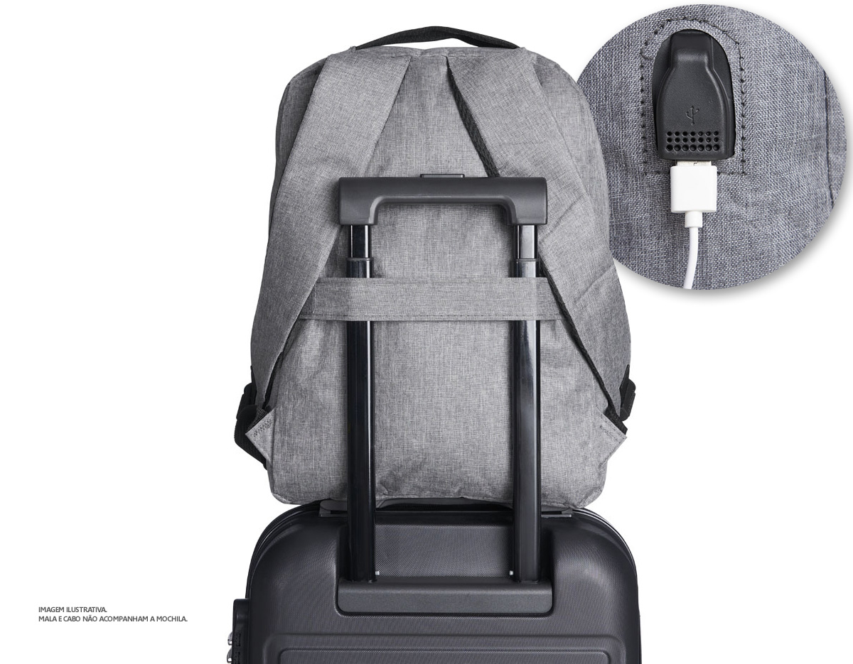  Mochila confeccionada em nylon com compartimento para notebook até 15,6 polegadas.
