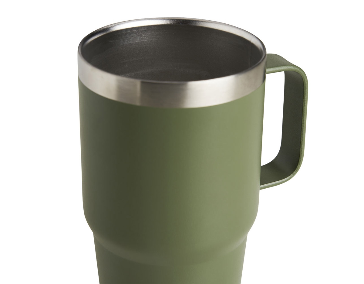 Caneca térmica de Inox com capacidade para 700ml. Acompanha uma tampa de plástico transparente .