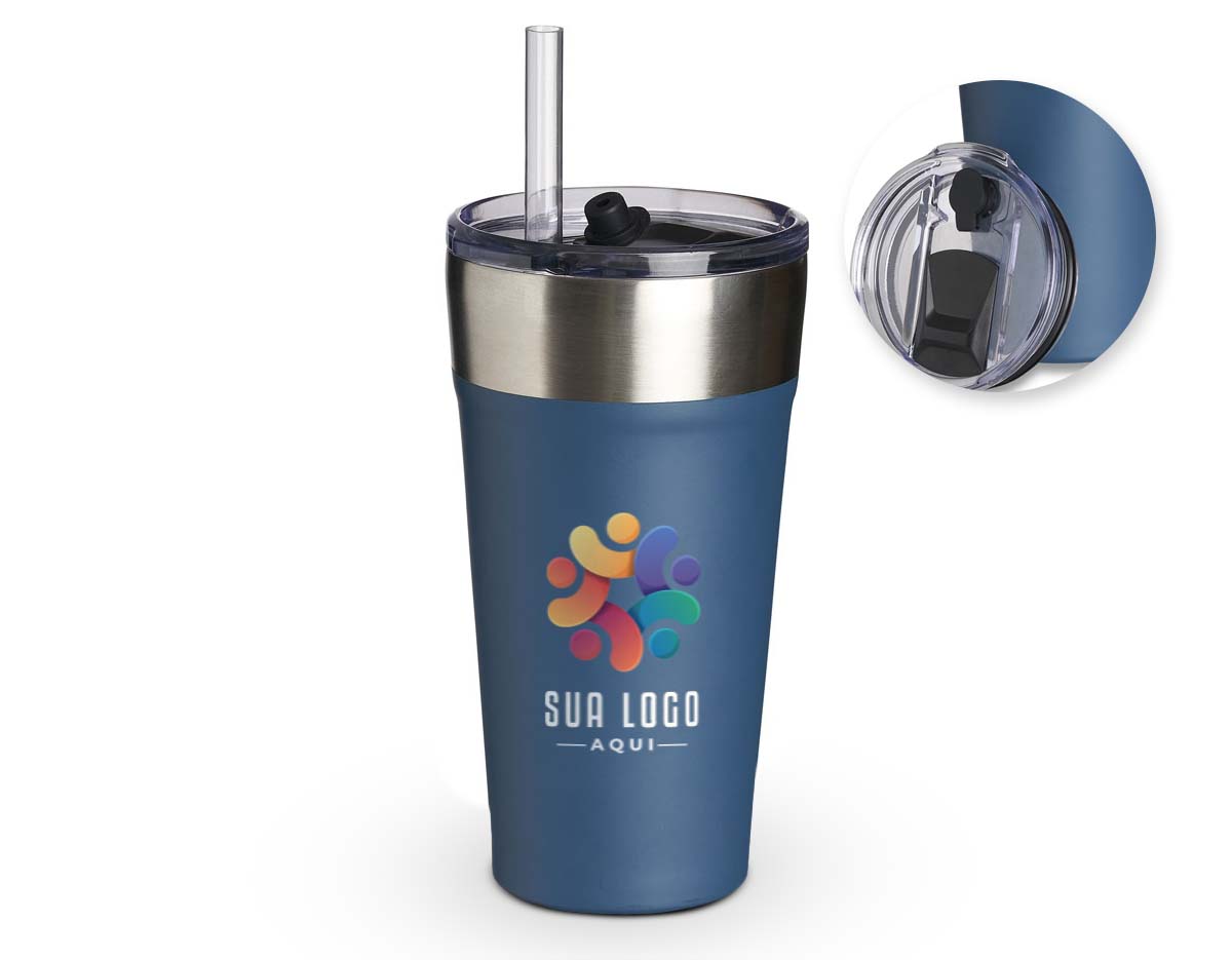 Copo térmico com canudo de capacidade para 500ml . Feito em inox 18/8 e livre de BPA. Possui abridor de garrafas acoplado em sua base. Acompanha canudo e tampa de plástico.