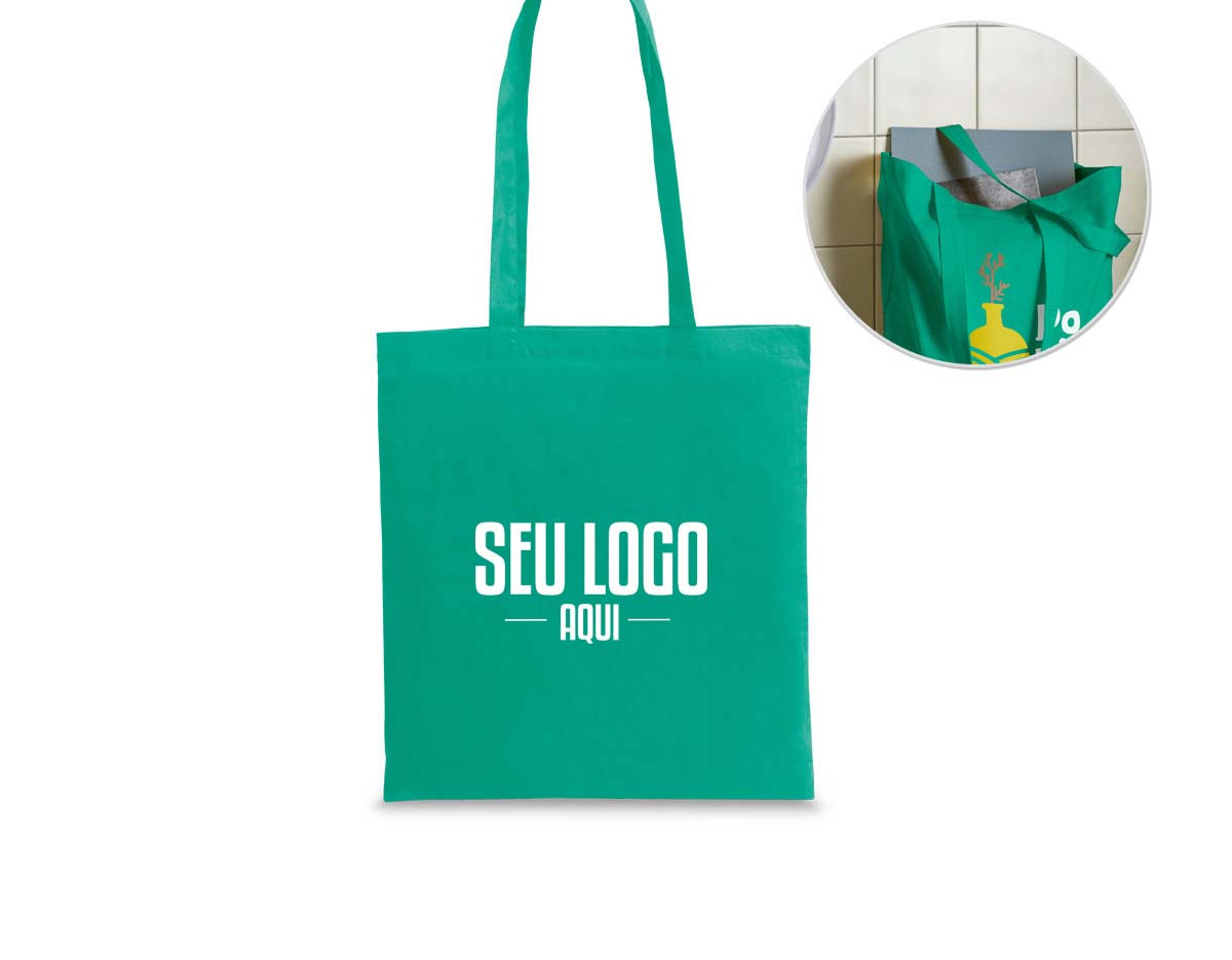Sacola em algodão reciclado e rPET (180 g/m²) com alças de 65 cm