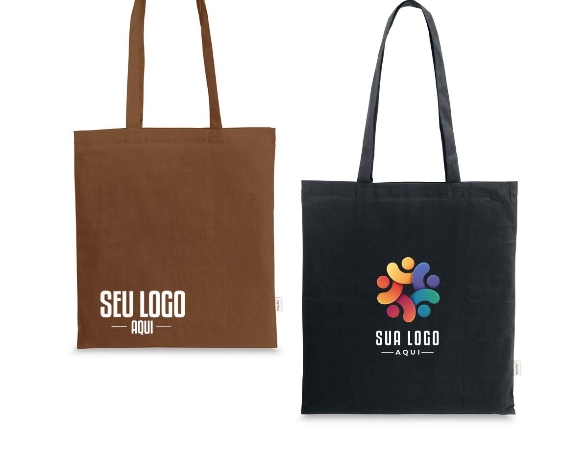 Sacola em algodão reciclado e rPET (180 g/m²) com alças de 65 cm