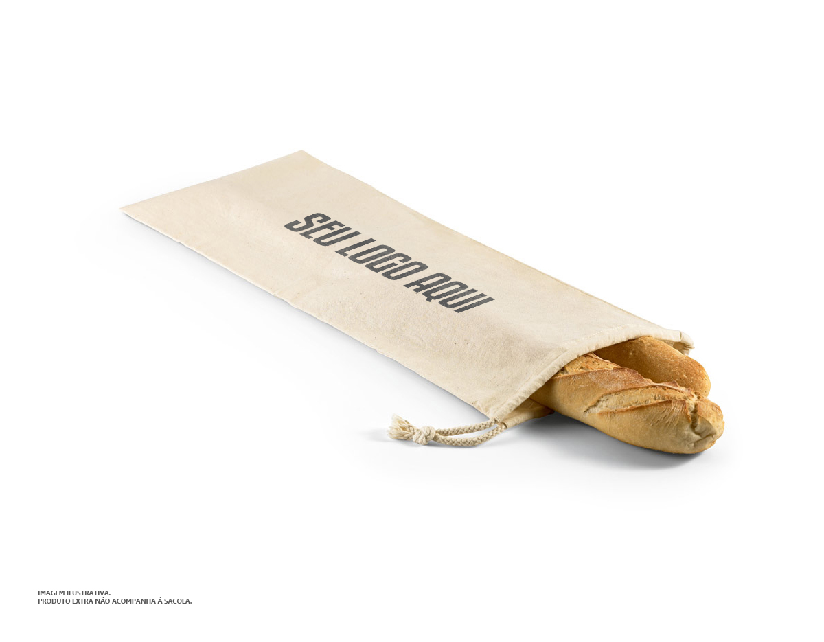 Sacola para pão 100% algodão (100 g/m²) com cordão para fechar