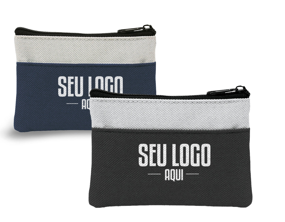 Bolsa para moedas pequena multiusos em 600D com fecho de correr e chaveiro no interior