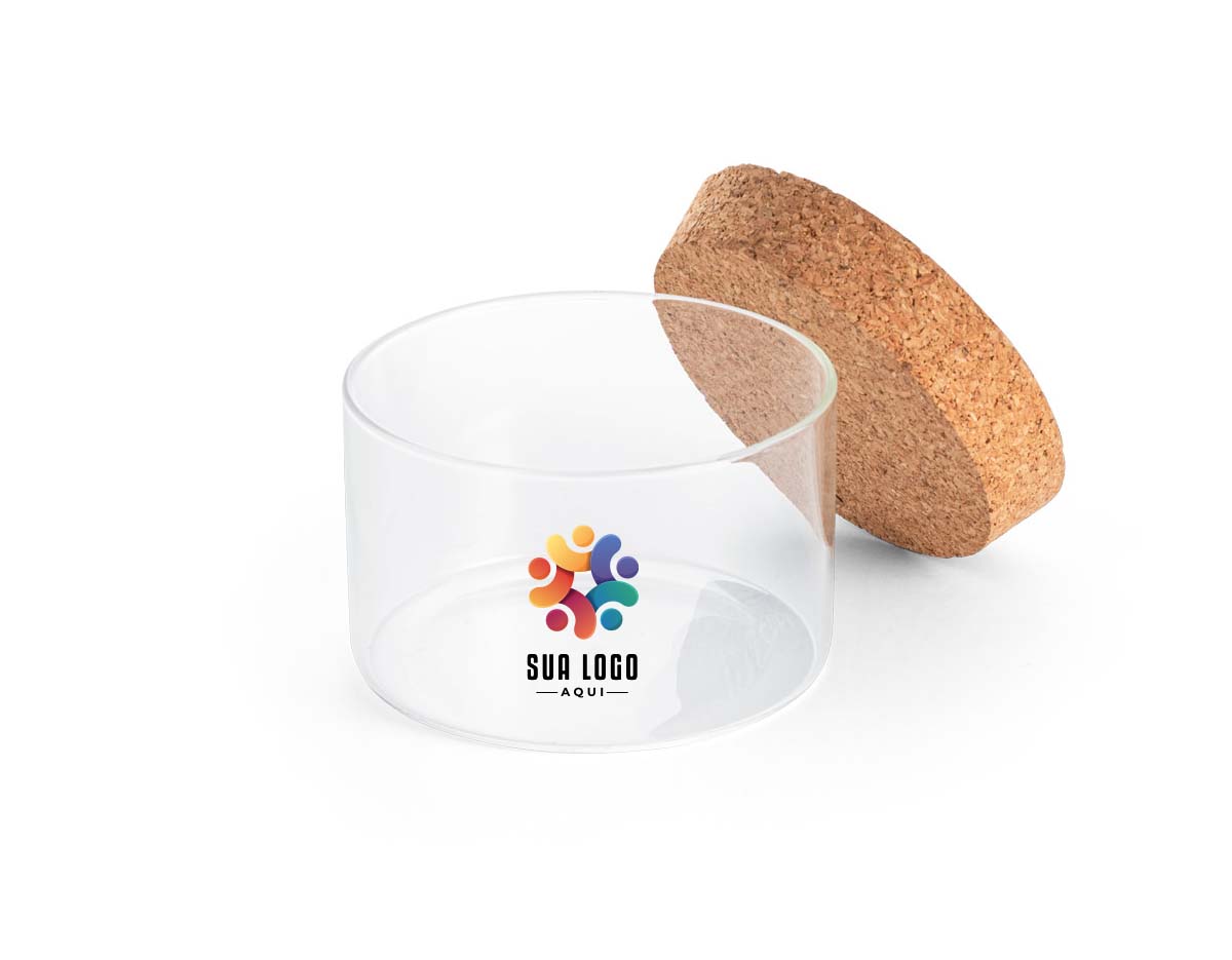 Frasco em vidro borosilicato e tampa de cortiça. Capacidade até 380ml. Food grade. 