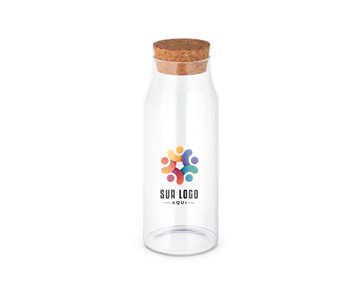 Garrafa de vidro borosilicato com tampa de cortiça. Capacidade até 1L. 